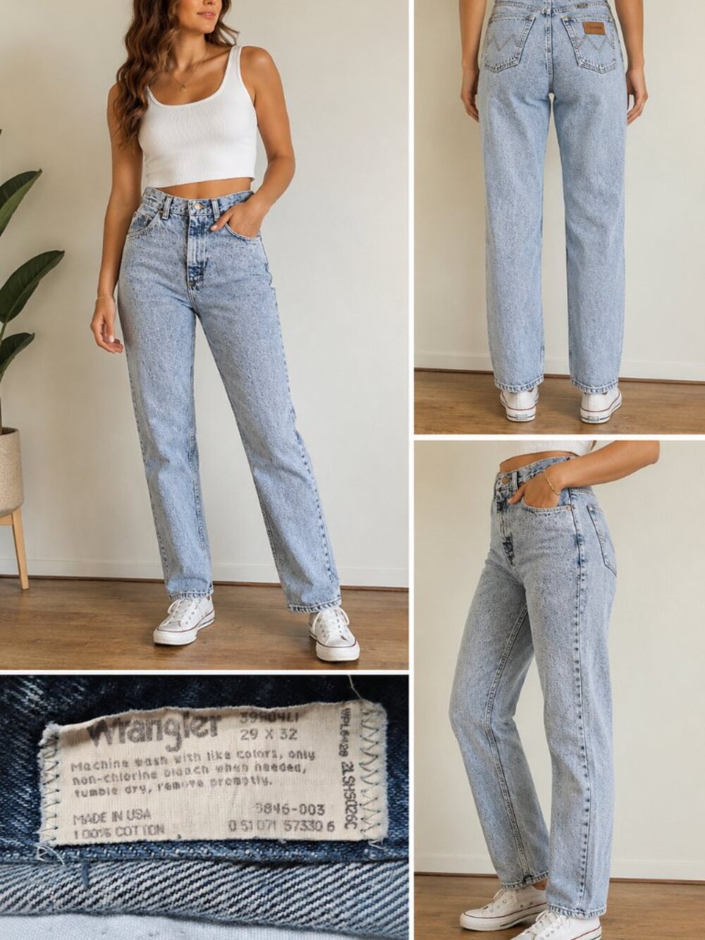 Wrangler Vintage USA Acid Wash High Rise Straight Leg Jeans Women's 29x32